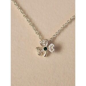 NVC Signed Clover Green Crystal & Silver Plate Necklace Lucky FREE $HIPPING!!